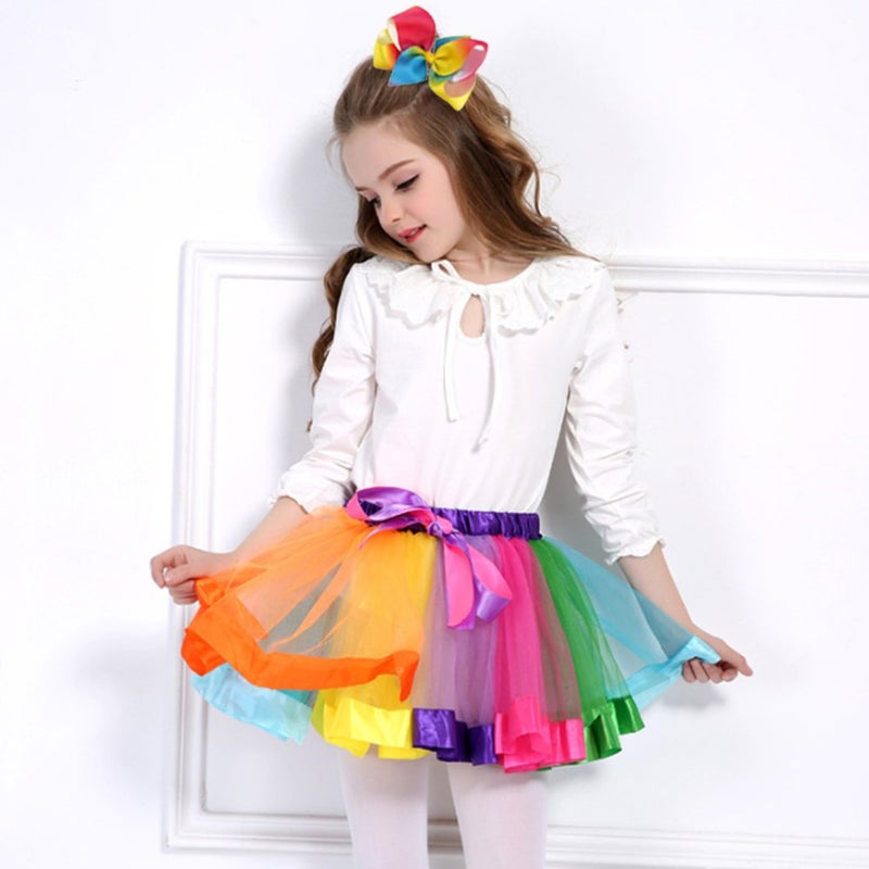 BGFKS Little Girls Tutu Outfit,Layered Ballet Tulle Rainbow Tutu Skirt with Hairbow and Long Stockings - Image 5